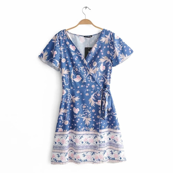 Rochie de dama cu model colorat si maneci scurte