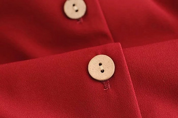 Rochie de dama model nou decupata cu nasturi in rosu si negru