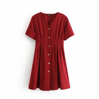 Rochie de dama model nou decupata cu nasturi in rosu si negru