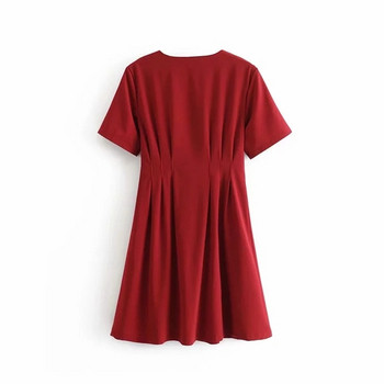 Rochie de dama model nou decupata cu nasturi in rosu si negru