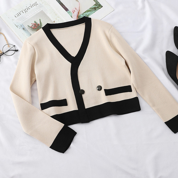 Stílusos női vékony kötés bézs és fekete színben