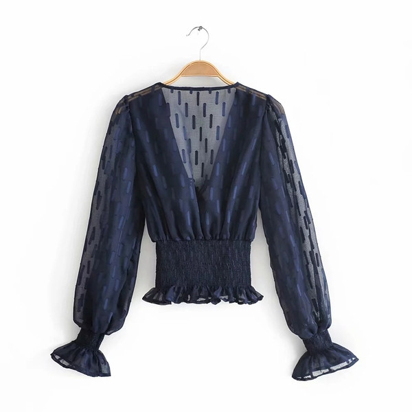 Bluză de damă elegantă cu cravate în albastru