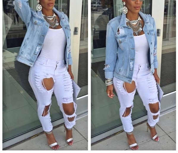 Geaca de dama moderna din denim cu motive rupte si marimi pana la 5XL