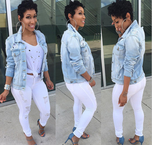 Geaca de dama moderna din denim cu motive rupte si marimi pana la 5XL