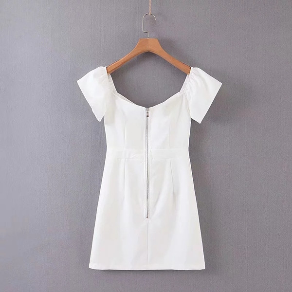 Rochie modernă pentru femei - albă cu cravate