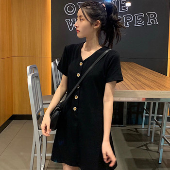 Rochie casual de dama in doua culori cu decolteu in V