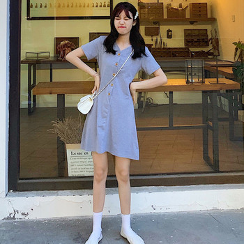 Rochie casual de dama in doua culori cu decolteu in V