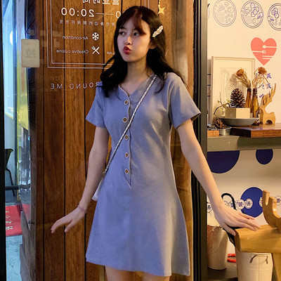 Rochie casual de dama in doua culori cu decolteu in V