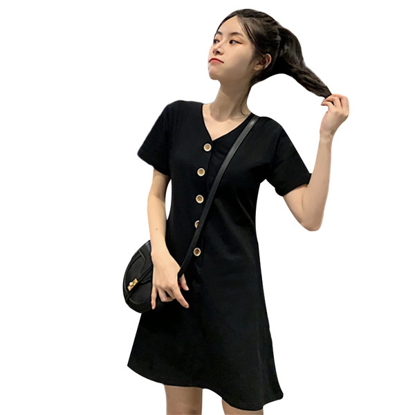 Rochie casual de dama in doua culori cu decolteu in V