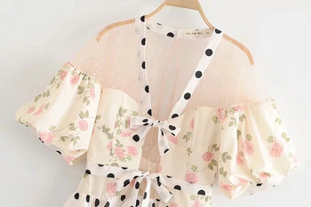 Rochie moderna de dama cu puncte si motive florale