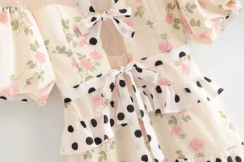 Rochie moderna de dama cu puncte si motive florale