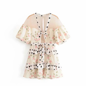 Rochie moderna de dama cu puncte si motive florale