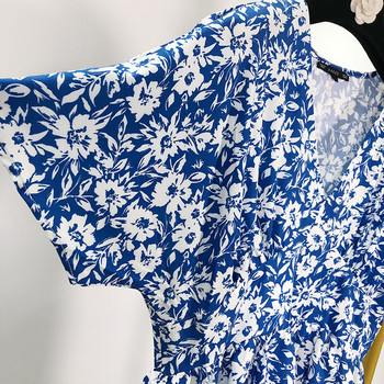 Rochie lunga de dama cu model floral si maneci scurte