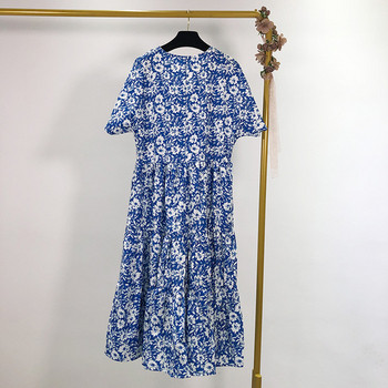 Rochie lunga de dama cu model floral si maneci scurte