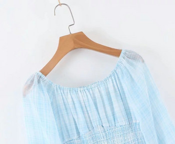 Rochie casual dama cu umerii goi - culoare albastra