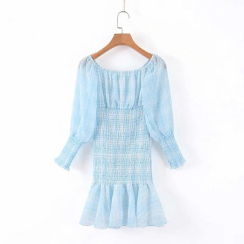 Rochie casual dama cu umerii goi - culoare albastra