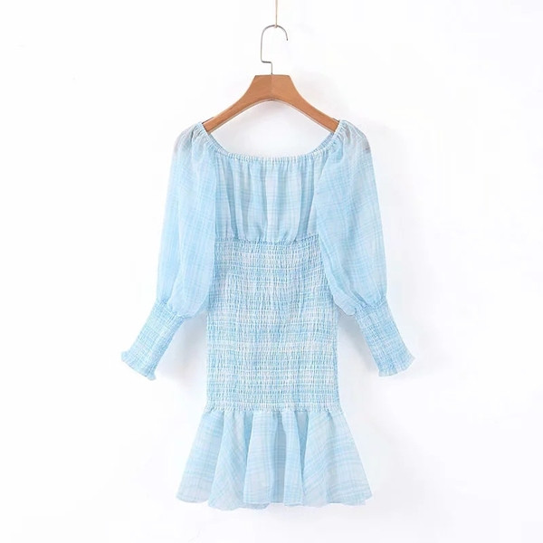 Rochie casual dama cu umerii goi - culoare albastra