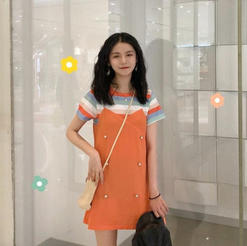 Rochie casual dama - model drept de culoare portocalie