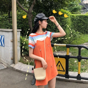 Rochie casual dama - model drept de culoare portocalie