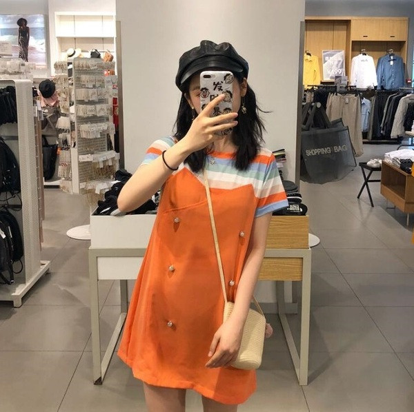 Rochie casual dama - model drept de culoare portocalie