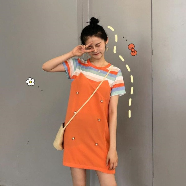 Rochie casual dama - model drept de culoare portocalie