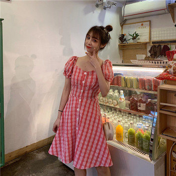 Női alkalmi kockás ruha - kivágott modell