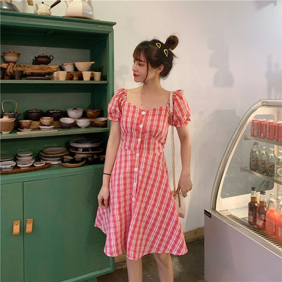 Női alkalmi kockás ruha - kivágott modell