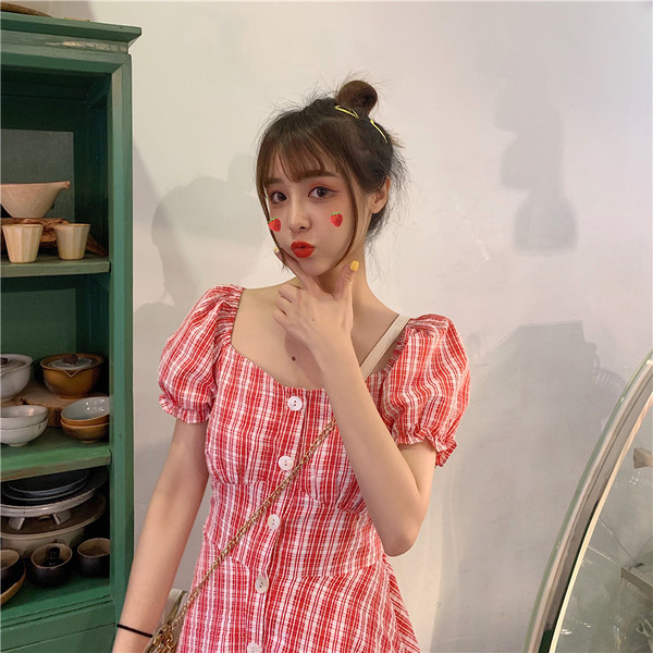 Női alkalmi kockás ruha - kivágott modell