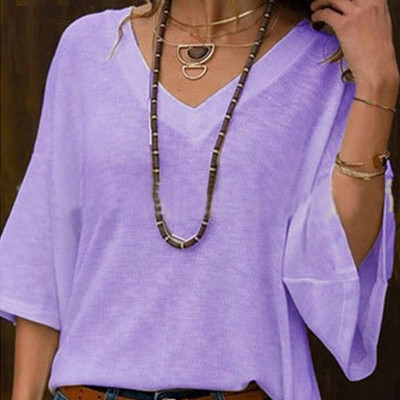 Bluză de damă modernă model larg cu decolteu în V în mai multe culori