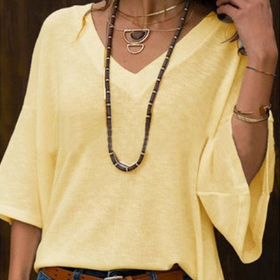 Bluză de damă modernă model larg cu decolteu în V în mai multe culori