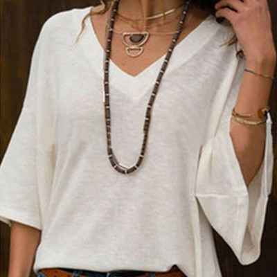 Bluză de damă modernă model larg cu decolteu în V în mai multe culori