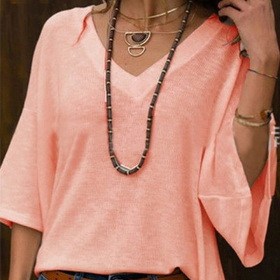 Bluză de damă modernă model larg cu decolteu în V în mai multe culori