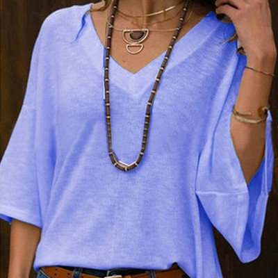 Bluză de damă modernă model larg cu decolteu în V în mai multe culori