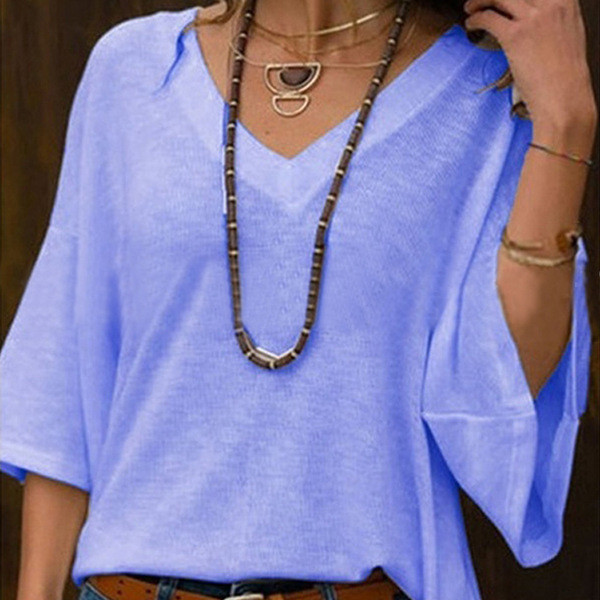 Bluză de damă modernă model larg cu decolteu în V în mai multe culori