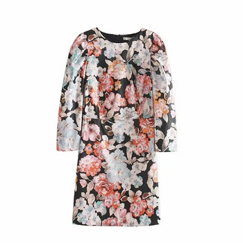 Rochie de dama model drept cu model floral si decolteu O