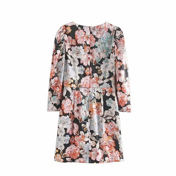 Rochie de dama model drept cu model floral si decolteu O