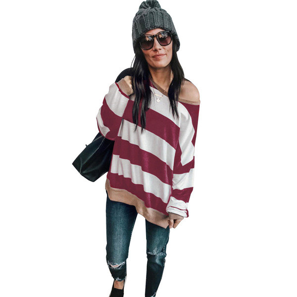 Bluză casual de damă cu mâneci lungi și decolteu O în trei culori