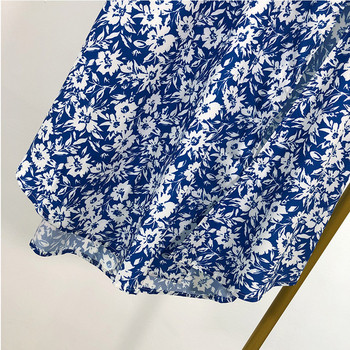 Fusta lunga dama - model lat in albastru cu model