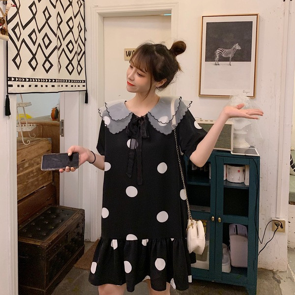 Rochie casual de dama cu puncte negre