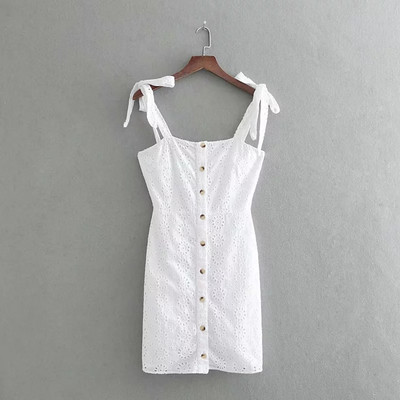 Rochie de dama moderna cu bretele si nasturi in alb