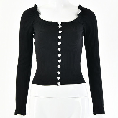 Bluză de damă modernă cu mâneci lungi și nasturi în alb și negru