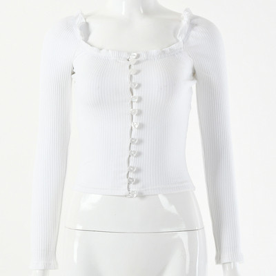 Bluză de damă modernă cu mâneci lungi și nasturi în alb și negru