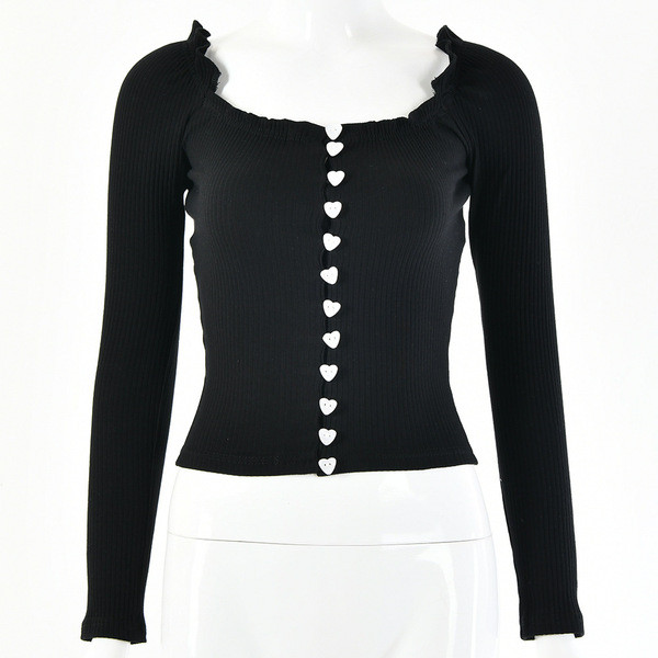 Bluză de damă modernă cu mâneci lungi și nasturi în alb și negru