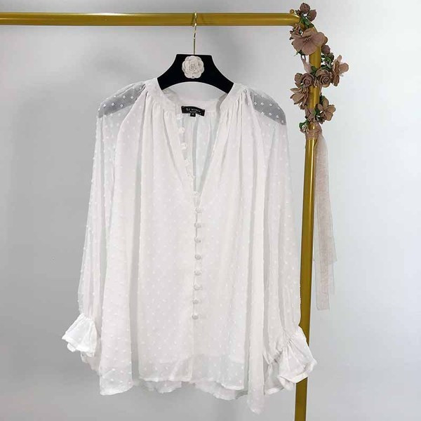 Cămașă de damă modernă din tul de culoare albă