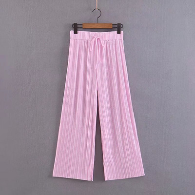 Дамски панталон широк модел с еластична талия в розов цвят 