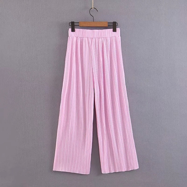 Pantaloni de dama model lat cu talie elastica de culoare roz