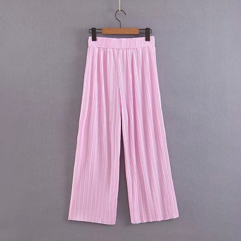 Pantaloni de dama model lat cu talie elastica de culoare roz