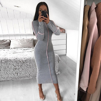 Rochie moderna de dama cu maneci lungi si guler inalt in mai multe culori