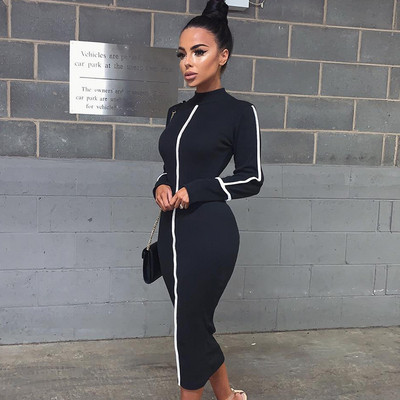 Rochie moderna de dama cu maneci lungi si guler inalt in mai multe culori