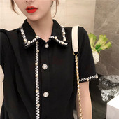 Rochie casual de dama in negru cu perle decorative